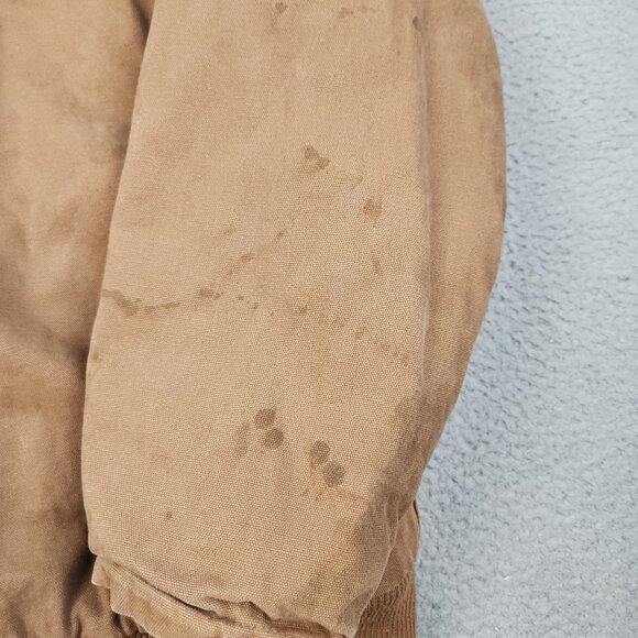 VTG Canvas Jacket Men's XLT Hooded Duck Brown Quilt Lined Workwear Logo THRASHED - Picture 15 of 16